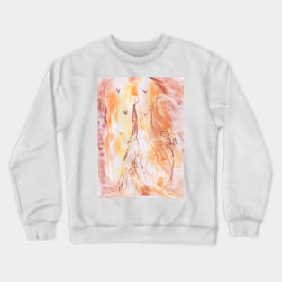 Wanderer, mountain, human, road, landscape. Hand drawn color illustration, painting, art, encaustic. Crewneck Sweatshirt